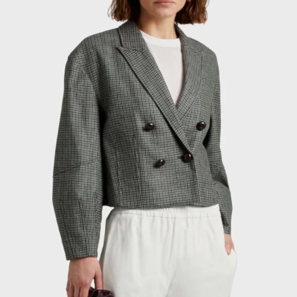 Veronica Beard Sybille cropped houndstooth wool-blend blaze